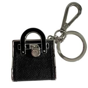 MICHAEL KORS Mini Bag Keychain Black Enamel Leather Purse Charm Gift